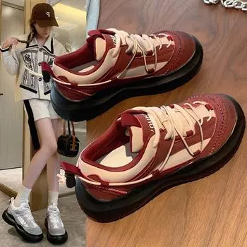 2024 осень новая мода ретро повседневная обувь круглая головка универсальная спортивная обувь на высокой платформе женская обувь для папы 35