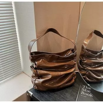 2024 осень новая модная сумка через плечо в стиле Майяра, плиссированная сумка-тоут, сумка-мессенджер, женская сумка для поездок на работу коричневый