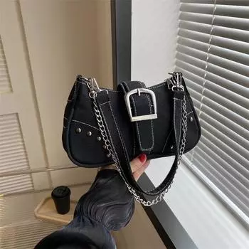 2024 осень новая нишевая трендовая сумка женская ретро сумка через подмышку модная простая сумка через плечо повседневная сумка чёрный