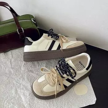 2024 осень новая нишевая универсальная обувь для моральной подготовки студенток ретро нескользящая маленькая повседневная спортивная обувь на толстой подошве 34