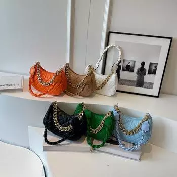 2024 осень новая простая сумка-мессенджер через плечо повседневная ретро модная цепочка подмышечная сумка вышитая нитью портативная сумка в форме полумесяца белый