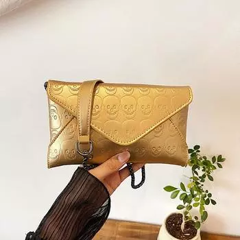 2024 осень новая женская сумка с углублением в виде черепа корейская версия модная женская сумка через плечо повседневная маленькая квадратная сумка чёрный