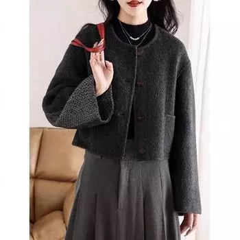 2024 осень новое двухстороннее шерстяное пальто женское короткое высококачественное верблюжье пуховое маленькое ароматное шерстяное пальто маленькое мужское S-80-55 kg