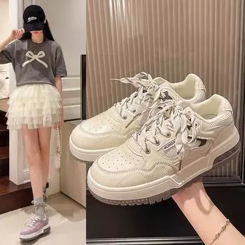 2024 осень новые белые туфли мода интернет знаменитости спортивная обувь корейская версия сетчатая низкая нишевая повседневная обувь женская 35