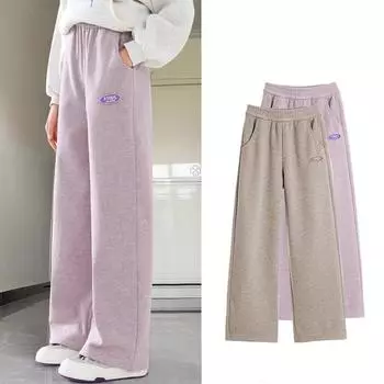 2024 Осень Новые брюки для девочек Широкие брюки Хлопковые повседневные спортивные брюки Детская одежда 120 фиолетовый