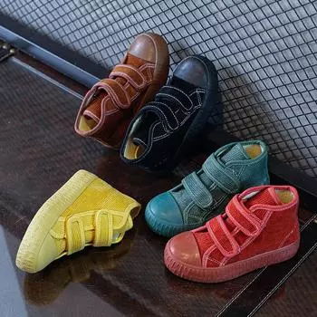 2024 Осень Новые Детские Парусиновые Туфли Скандинавские Ретро Мальчики и Девочки Высокие Вельветовые Туфли Модные Плоские Туфли Универсальные Плоские Туфли 25 красный