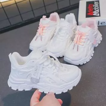 2024 Осень Новые Детские Противоскользящие Белые Туфли: Дышащие, универсальные туфли для папы с мягкой подошвой для мальчиков и девочек. 26-31