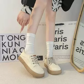 2024 осень новые модные универсальные туфли на мягкой подошве с мягкой поверхностью на шнуровке повседневные маленькие белые туфли с одной педалью толстая подошва женские одинарные туфли 35 чёрный