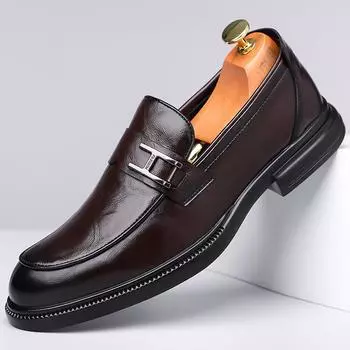 2024 осень новые мужские деловые повседневные кожаные туфли мужские британские кожаные дышащие одинарные туфли офисные мужские туфли 9029 38 чёрный