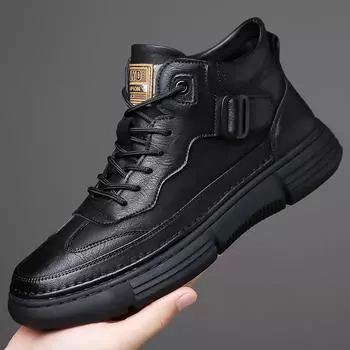 2024 осень новые мужские повседневные кожаные туфли ручной работы онлайн мужские высокие туфли с флисом термокожаные туфли мужские 6601 38