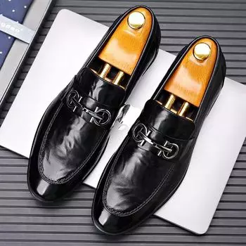 2024 осень новые мужские повседневные кожаные туфли мужские британские деловые туфли для ленивых ног водительские туфли Doudou 1322 38 чёрный