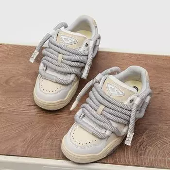 2024 осень новые мужские туфли в стиле ретро, повседневная обувь, пара толстых подошв, мужская обувь для отдыха на открытом воздухе 35 бежевый