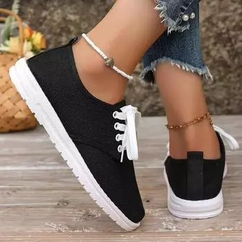 2024 осень новые одинарные туфли повседневные парусиновые туфли на шнуровке с круглым носком и плоской подошвой белые туфли большого размера спортивная обувь 36 белый