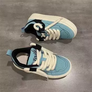 2024 осень новые оригинальные парусиновые туфли дизайн озеро синие женские туфли американские ретро универсальные повседневные туфли для пар 35 озеро синий