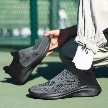 2024 осень новые повседневные туфли дышащие плетеные спортивные туфли мужские защитные кроссовки с одной педалью легкие универсальные кроссовки 36 черный серый