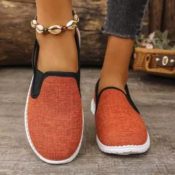2024 осень новые ретро повседневные женские дышащие мягкие подошвы с одной педалью эластичная лента повседневные туфли 36 оранжевый