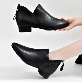 2024 Осень Новые Ретро Женские Ботинки Натуральная Кожа Ботильоны Современные Острые Носки Кожаные Туфли Вестерн Ботинки Челси 36 чёрный