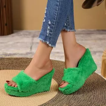 2024 осень новые тапочки Мао Мао бисквитные тапочки на танкетке модная женская обувь для отдыха на природе 35 имбирный