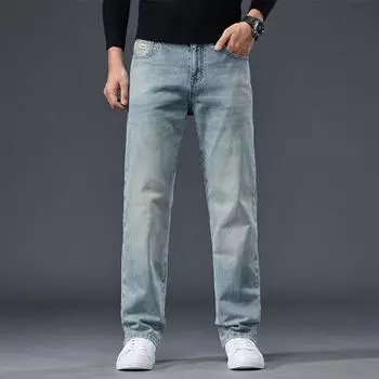 2024 Осень Новые Тонкие Джинсы Мужские Прямые Трубчатые Свободные Эластичные Удобные Деловые Повседневные Длинные Брюки 28 синий
