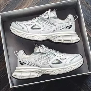 2024 осень новые туфли для пап на платформе сетчатые дышащие повседневные туфли спортивная обувь мужские модные уличные туфли для пап 39 белый