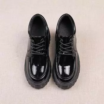 2024 осень новые туфли на толстой танкетке со шнуровкой дышащие повседневные женские туфли 34 чёрный