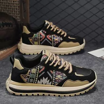 2024 осень новые универсальные классические мужские туфли модные туфли с вышивкой в этническом стиле Форрест Гамп удобные модные легкие роскошные туфли для папы 39 чёрный