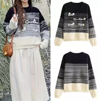 2024 осень новые женские Европа и США ветер темперамент мода дикий градиент цвета пуловер джемпер топы One Size