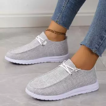2024 Осень Новые Женские холщовые дышащие модные повседневные туфли на плоской подошве Женские легкие прогулочные туфли 36 серый