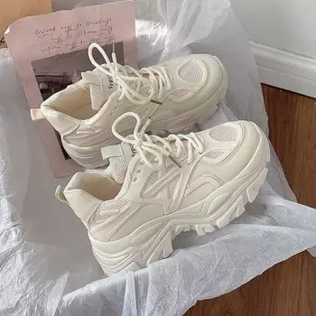 2024 Осень Новые женские кроссовки Модные массивные кроссовки Женские однотонные кроссовки на шнуровке Теннисные туфли Zapatillas De Mujer 35 чёрный
