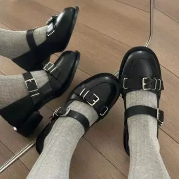 2024 Осень Новые Женские Модные Туфли Мэри Джейн с пряжкой на платформе с мелким носком, Женская Повседневная Обувь на Среднем Каблуке, Туфли-лодочки 35 чёрный