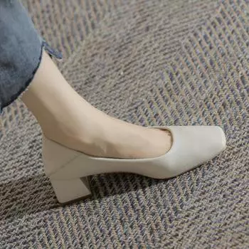 2024 осень новые женские модные удобные квадратные туфли с неглубоким носком в стиле ретро повседневные туфли на низком каблуке 34 хаки