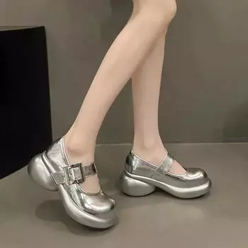 2024 Осень Новые женские туфли Модные туфли на платформе с блочным каблуком Повседневные туфли для ходьбы и танцев Кроссовки Роскошные кожаные туфли Мэри Джейн 35 чёрный