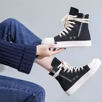 2024 Осень Новые Женские Туфли На Высокой Платформе Для Отдыха Толстая Подошва Спортивные Туфли Из Холста Повседневные Кроссовки Обувь Для Увеличения Роста 35