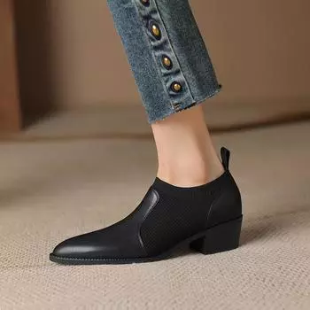 2024 Осень Новые женские туфли на высоком каблуке вязаные туфли с неглубоким носком женские удобные туфли на толстом каблуке женские туфли Zapatos Mujer 34 чёрный