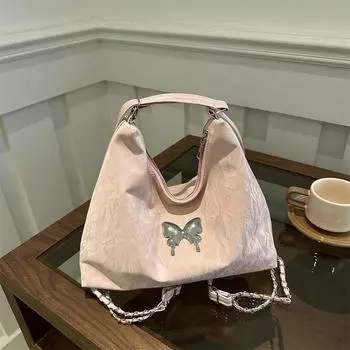 2024 осень новый бант подмышки повседневная мода большая вместительная сумка через плечо сумка может быть на два плеча женская сумка чёрный