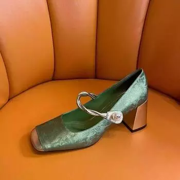 2024 Осень Новый Бренд Квадратный Носок Женские Туфли На Массивном Каблуке Элегантные Модные Туфли Женские Туфли Мэри Джейн На Высоком Каблуке Роскошные Туфли 35 чёрный