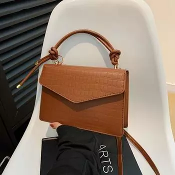 2024 осень новый повседневный темперамент одно плечо кроссбоди маленькая квадратная женская сумка с крокодиловым узором модная сумка в иностранном стиле чёрный