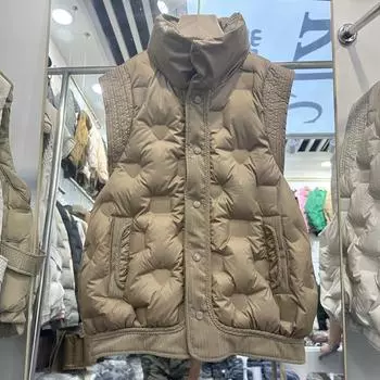 2024 осень новый пуховый жилет женский легкий и короткий воротник-стойка повседневный модный легкий универсальный жилет куртка жилет M хаки