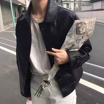 2024 осень новый ретро красивый локомотив мода простая свободная короткая куртка искусственная кожа куртка женская M чёрный