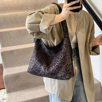 2024 осень новый ретро пригородный леопардовый принт сумка подмышкой повседневная мода личность темперамент одно плечо сумка женская чёрный