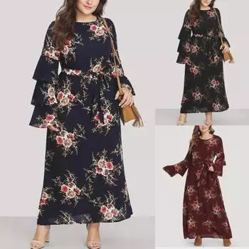 2024 Осень Плюс Размер Женское Круглый вырез Свободное Летнее Платье - Горячая Распродажа 3XL вино красного