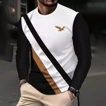 2024 Осень Повседневная футболка с длинным рукавом для мужчин Простая модная футболка с круглым вырезом Топ Плюс Размер Свободная мужская одежда с длинным рукавом S