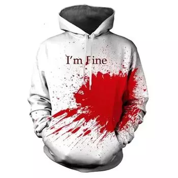 2024 Осень Смешные Искусственная Кровь 3D Принт Толстовки Мужчины Женщины Мода Повседневные Толстовки Большие Толстовки С Капюшоном Пуловеры Спортивный Костюм Одежда S