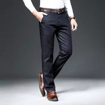 2024 Осень Средней толщины повседневные брюки мужские джинсы прямые свободные эластичные джинсовые брюки 29 темно-синий