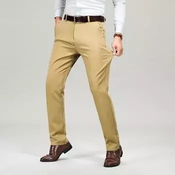 2024 Осень Толстые мужские высококачественные повседневные брюки, свободные прямые мужские брюки, деловые длинные брюки 28 чёрный