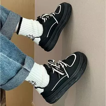 2024 Осень Уличная Повседневная Женская Спортивная Обувь На Толстой Подошве Плоские Туфли Нескользящие Увеличенные Шнуровка Спортивная Обувь Размер 35-40 35 розовый