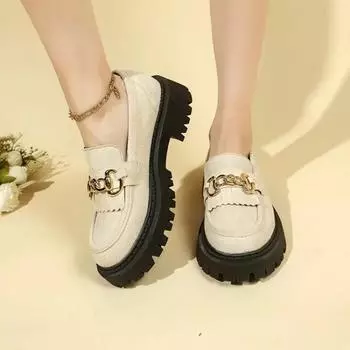 2024 Осень Высококачественная женская обувь Легкие удобные туфли на платформе Flas с металлической пряжкой Повседневная обувь для мам Женские лоферы на танкетке 35 бежевый