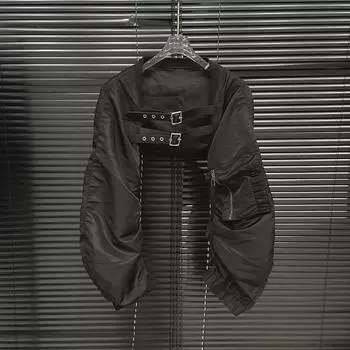 2024 Осень Женская Черная Куртка-Жилет в Мотоциклетном Стиле с Поясом L чёрный