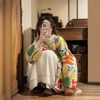 2024 осень женская одежда новый сладкий допамин повседневный свободный ленивый ветер свитер куртка универсальный вязаный кардиган S