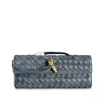 2024 Осень женская плетеная кашемировая кожаная вечерняя сумка с цветными блоками - клатч через плечо с замком 31x13x4 cm